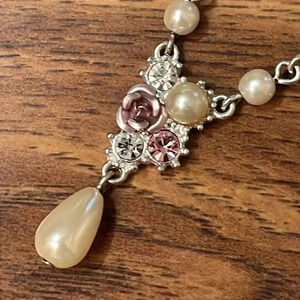 Stunning 1980 SAQ Sterling Silver Necklace with Pink Rose/Pink Topaz Pearls & cz